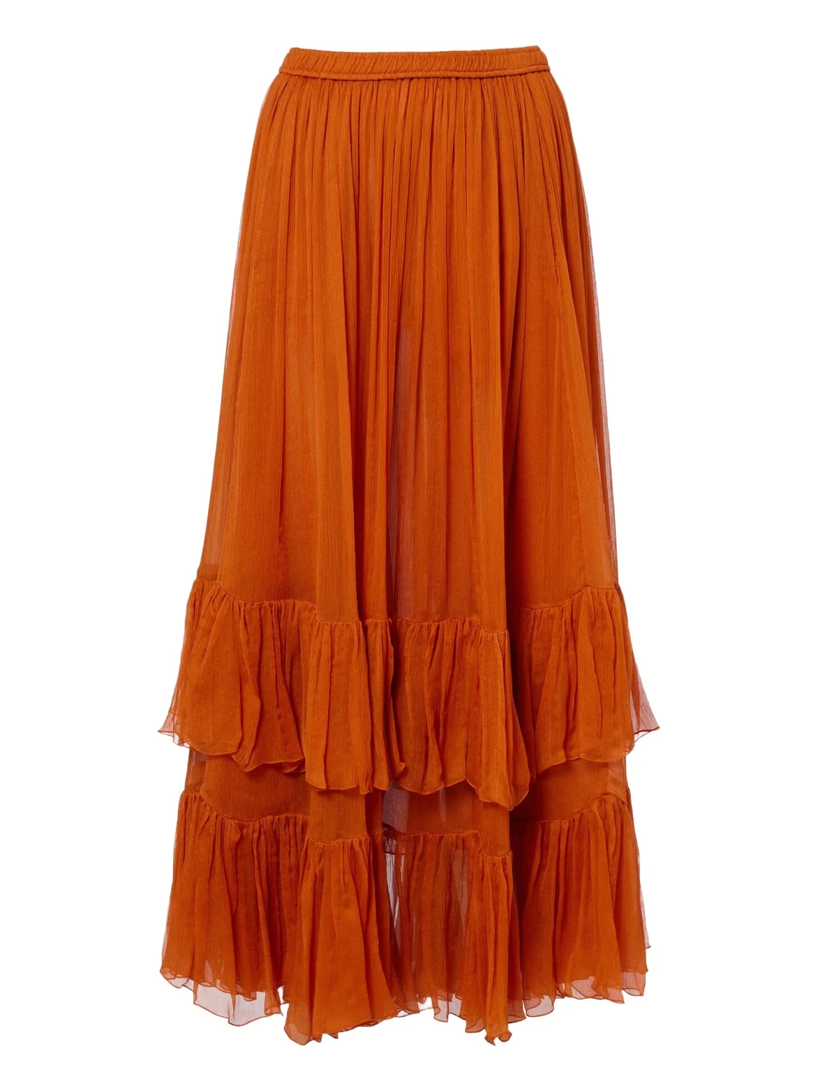 Saint Laurent Ruffled sheer silk maxi skirt