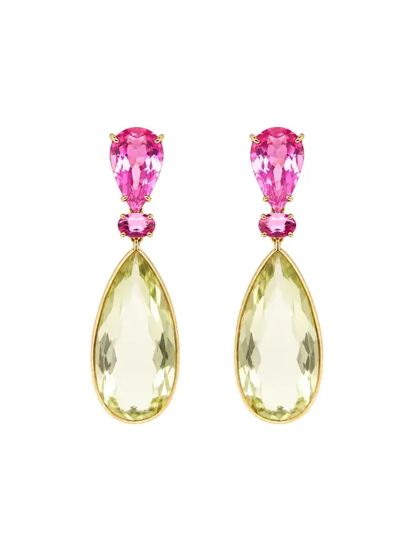 35.38ct Amethyst Tourmaline 18K Gold Pear Drop Earrings