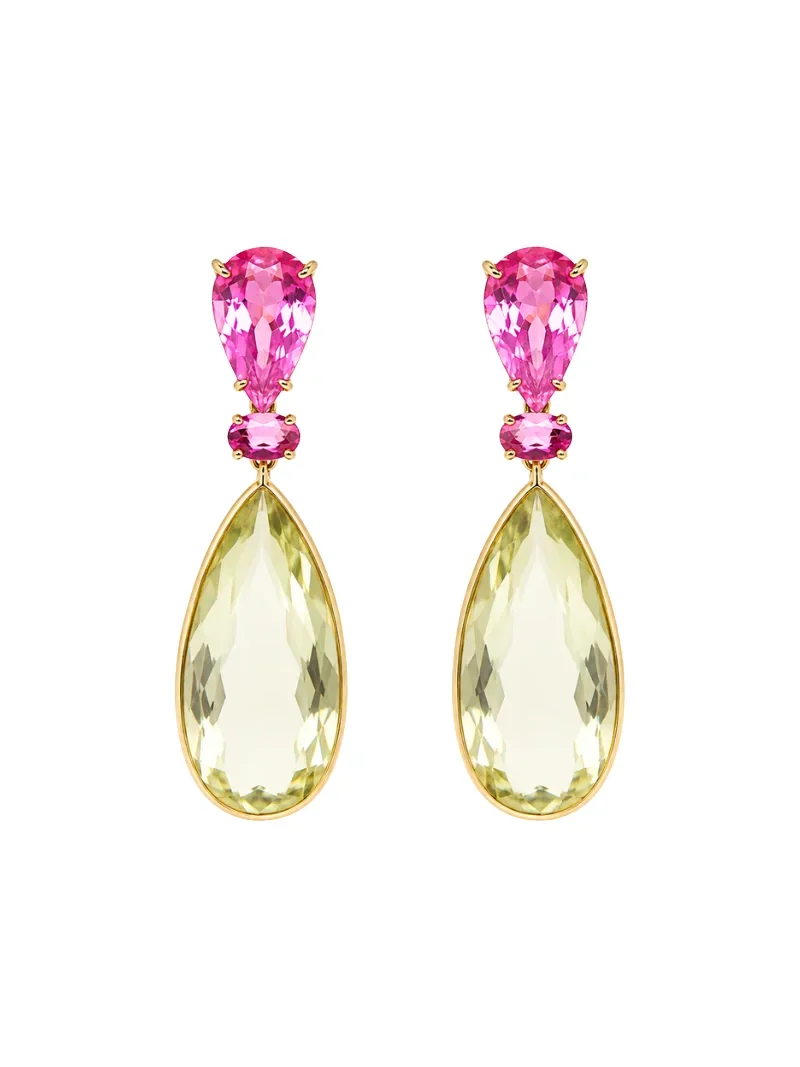 Wish Fine Jewelry 35.38ct Amethyst Tourmaline 18K Gold Pear Drop Earrings