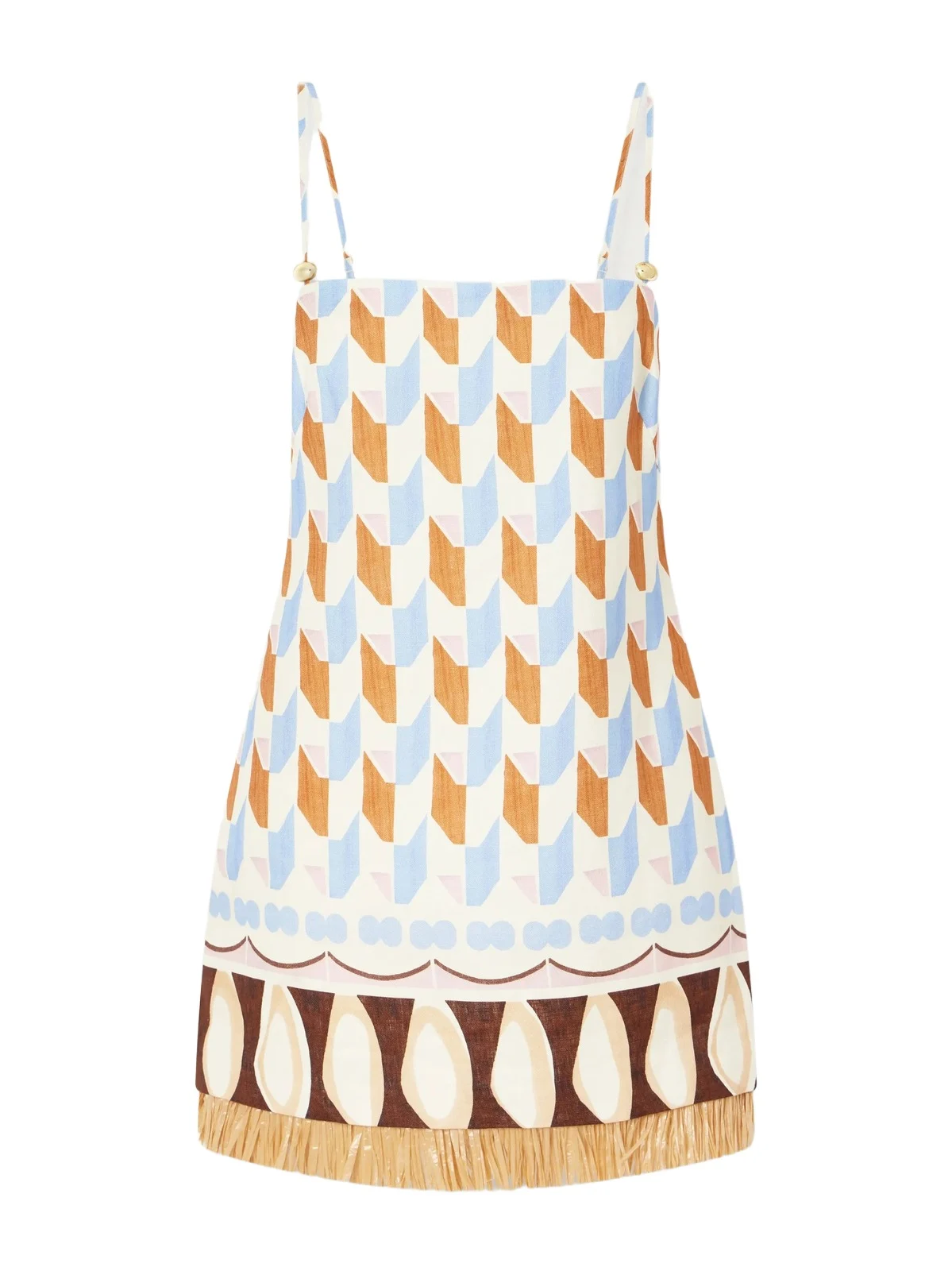 Valencia Printed Fringed Linen Mini Dress Valencia Printed Fringed Linen Mini Dress
