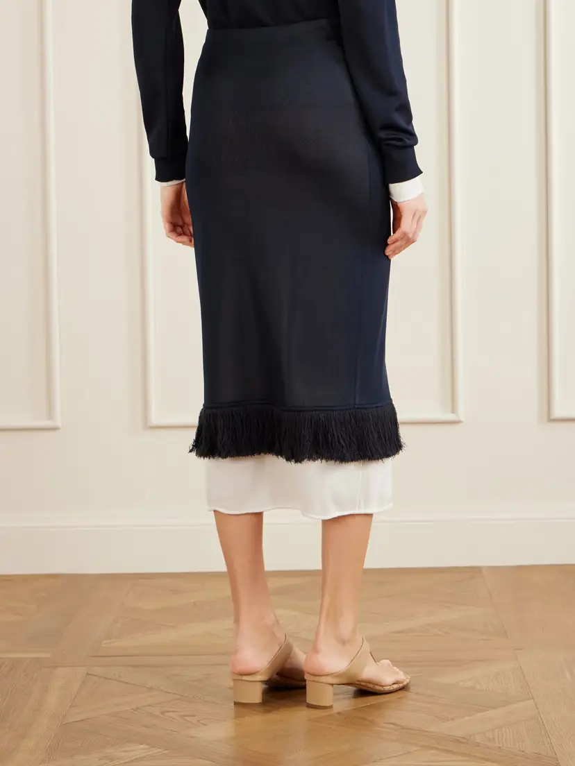 Bottega Veneta Fringed Knitted Silk Midi Skirt | Thumbnail 4