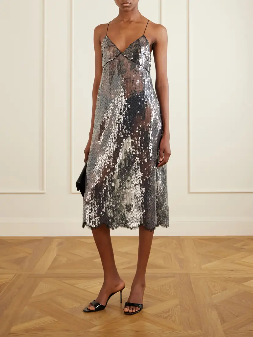 Veronica de Piante Aya Lace-trimmed Sequin Midi Dress | Thumbnail 2 Veronica de Piante Aya Lace-trimmed Sequin Midi Dress | Thumbnail 2