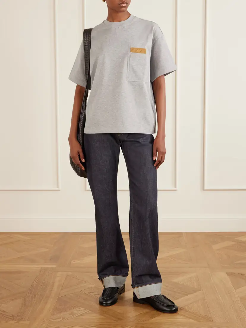 Bottega Veneta Leather-trimmed Cotton-jersey T-shirt | Thumbnail 2 Bottega Veneta Leather-trimmed Cotton-jersey T-shirt | Thumbnail 2