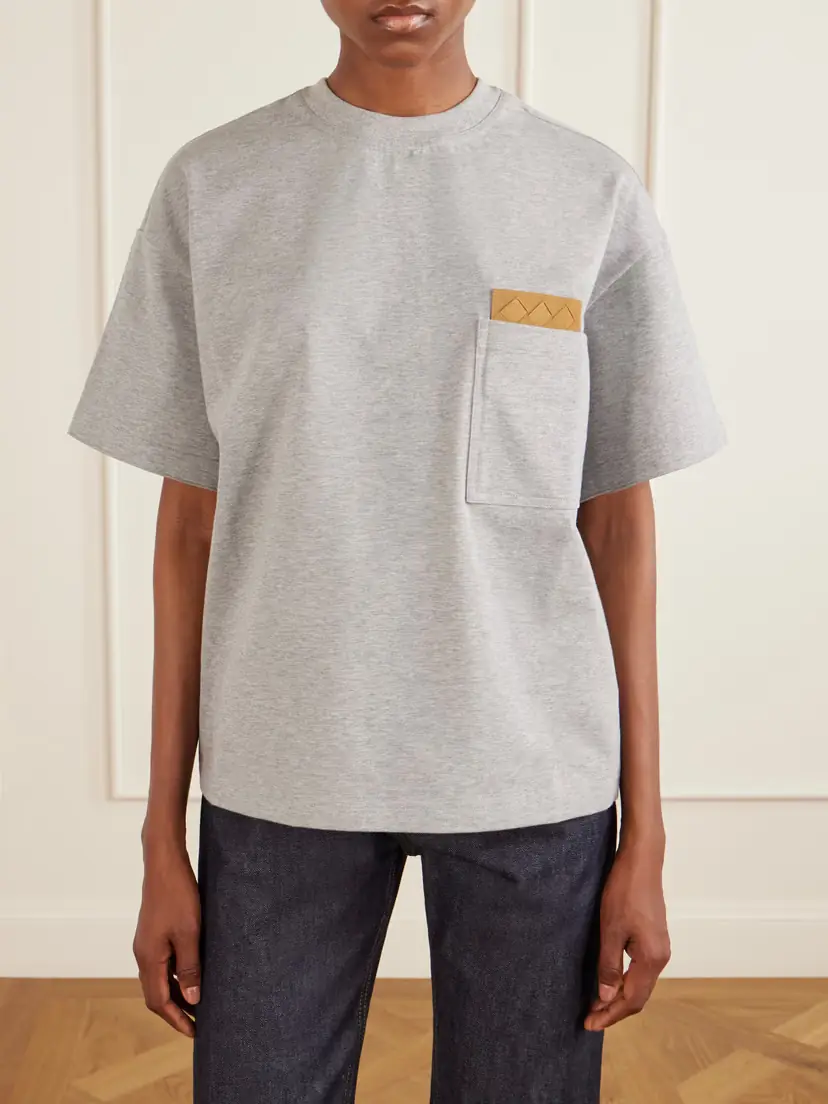 Bottega Veneta Leather-trimmed Cotton-jersey T-shirt | Thumbnail 3 Bottega Veneta Leather-trimmed Cotton-jersey T-shirt | Thumbnail 3