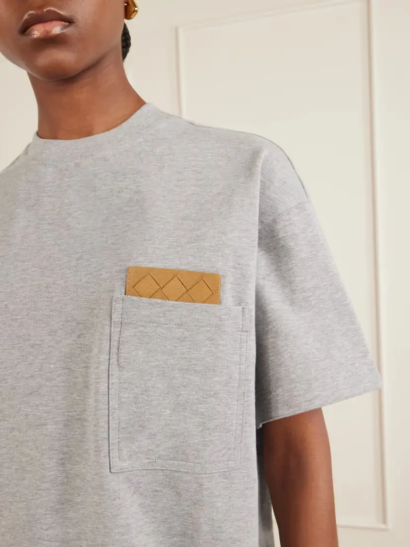 Bottega Veneta Leather-trimmed Cotton-jersey T-shirt | Thumbnail 5 Bottega Veneta Leather-trimmed Cotton-jersey T-shirt | Thumbnail 5
