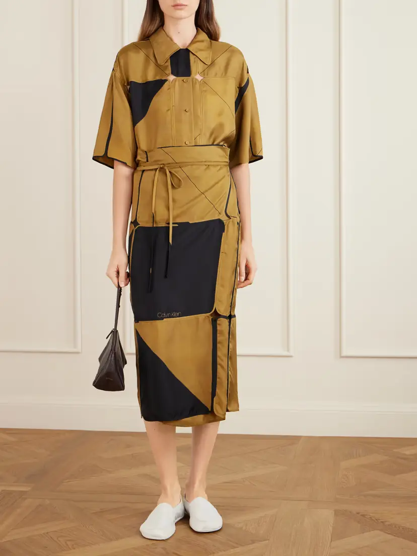 Calvin Klein Collection Hallie Patchwork Silk-twill Wrap Midi Skirt | Thumbnail 2 Calvin Klein Collection Hallie Patchwork Silk-twill Wrap Midi Skirt | Thumbnail 2