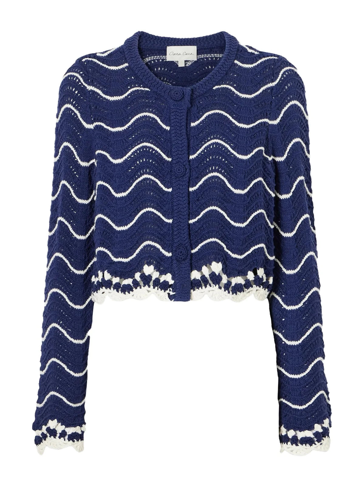 Louise Scalloped Striped Cotton Knit Cardigan Louise Scalloped Striped Cotton Knit Cardigan
