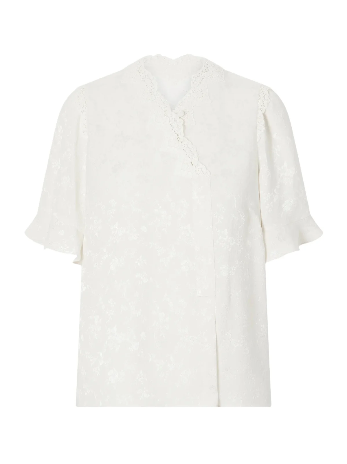 Margarita Mesh And Crochet-knit Trimmed Floral-jacquard Silk-crepe Blouse Margarita Mesh And Crochet-knit Trimmed Floral-jacquard Silk-crepe Blouse