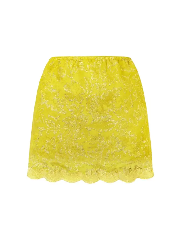 Saint Laurent Lace-trimmed Metallic Floral-jacquard Mini Skirt | Image 1 Saint Laurent Lace-trimmed Metallic Floral-jacquard Mini Skirt | Image 1