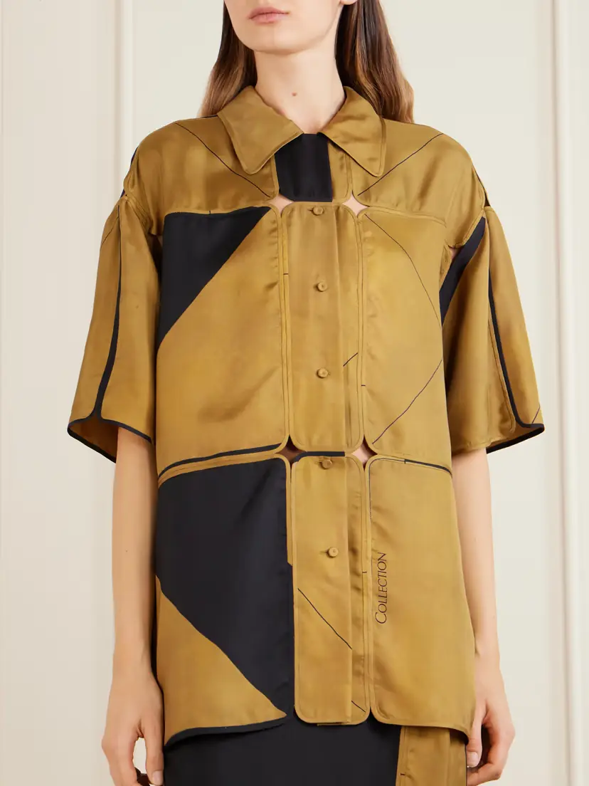 Calvin Klein Collection Elowen Patchwork Silk-twill Shirt | Thumbnail 3