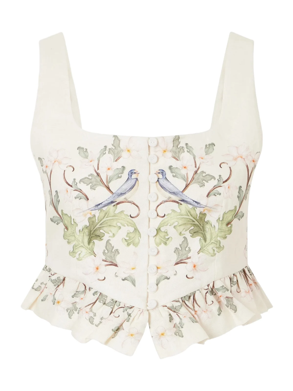 Eslabon Anhelo Floral-print Button-embellished Linen Cropped Top Eslabon Anhelo Floral-print Button-embellished Linen Cropped Top