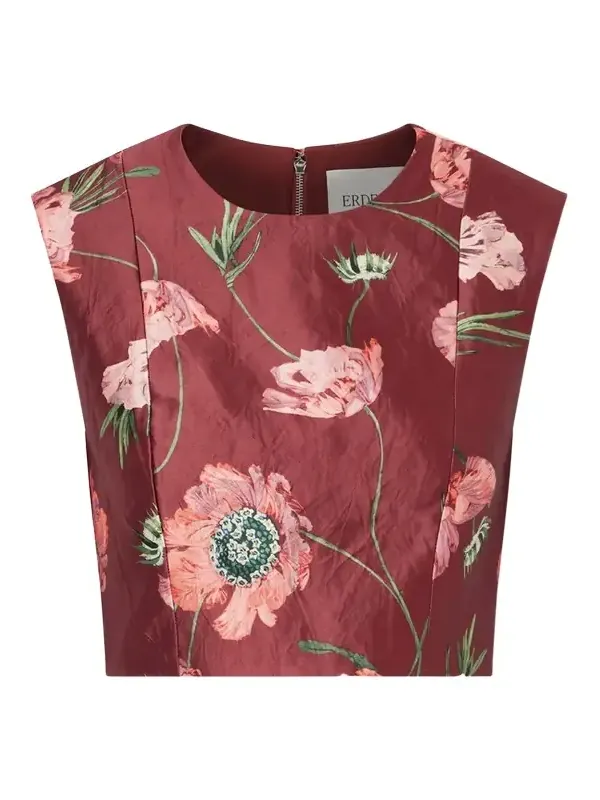 Floral-print Crinkled Satin Cropped Top Floral-print Crinkled Satin Cropped Top