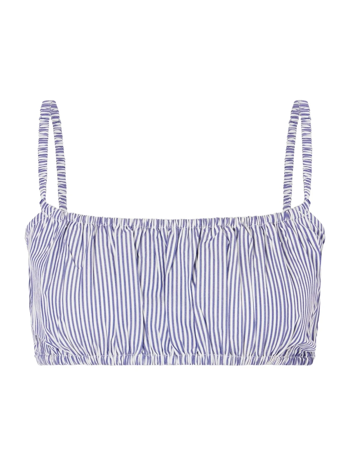 Suzie Kondi Bea Shirred Striped Cotton-poplin Bandeau Top