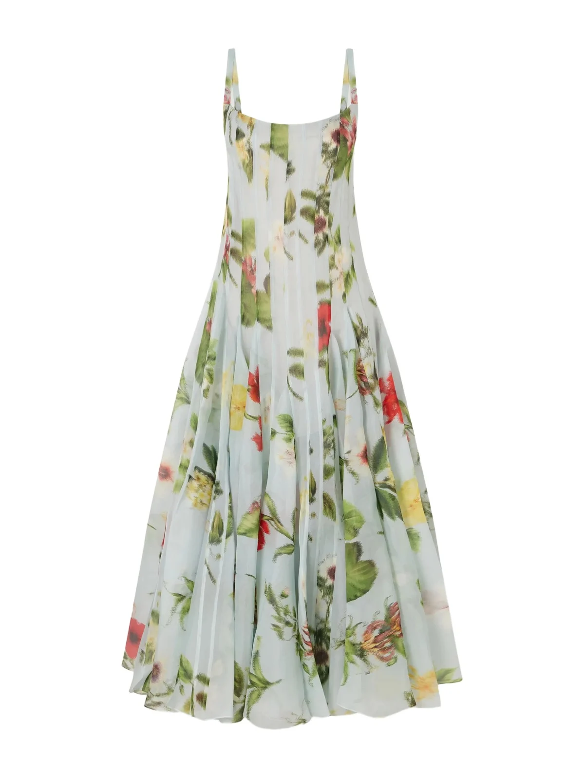Paneled Floral-printed Organza Silk Gown