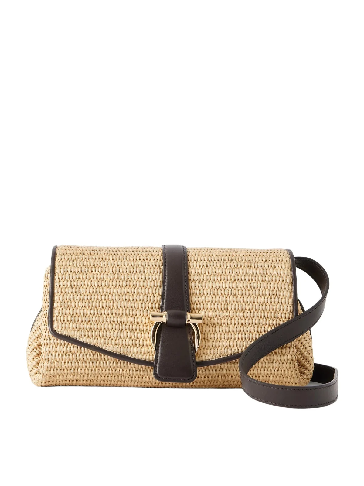 Ferragamo Leather-trimmed Woven Raffia Cross Body Bag