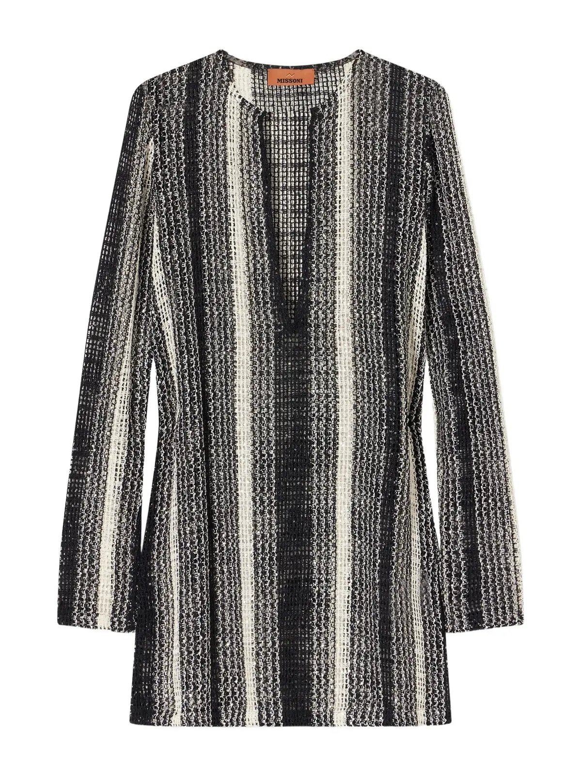Striped Metallic Sequin-embellished Crochet-knit Dress