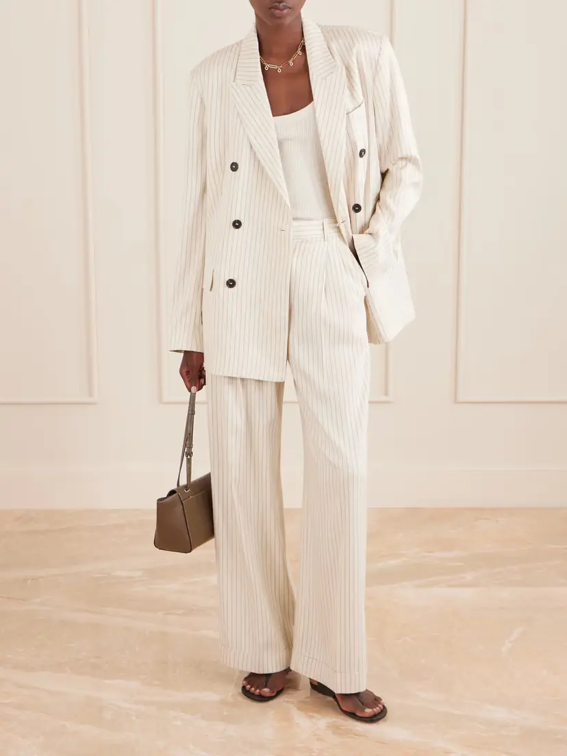 Frame Avenue Pleated Striped Woven Wide-leg Pants | Thumbnail 2