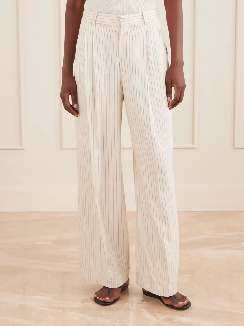 Frame Avenue Pleated Striped Woven Wide-leg Pants | Thumbnail 3