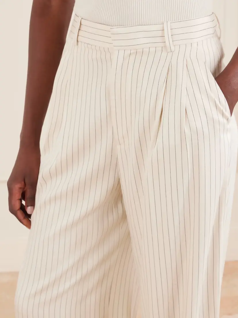 Frame Avenue Pleated Striped Woven Wide-leg Pants | Thumbnail 5