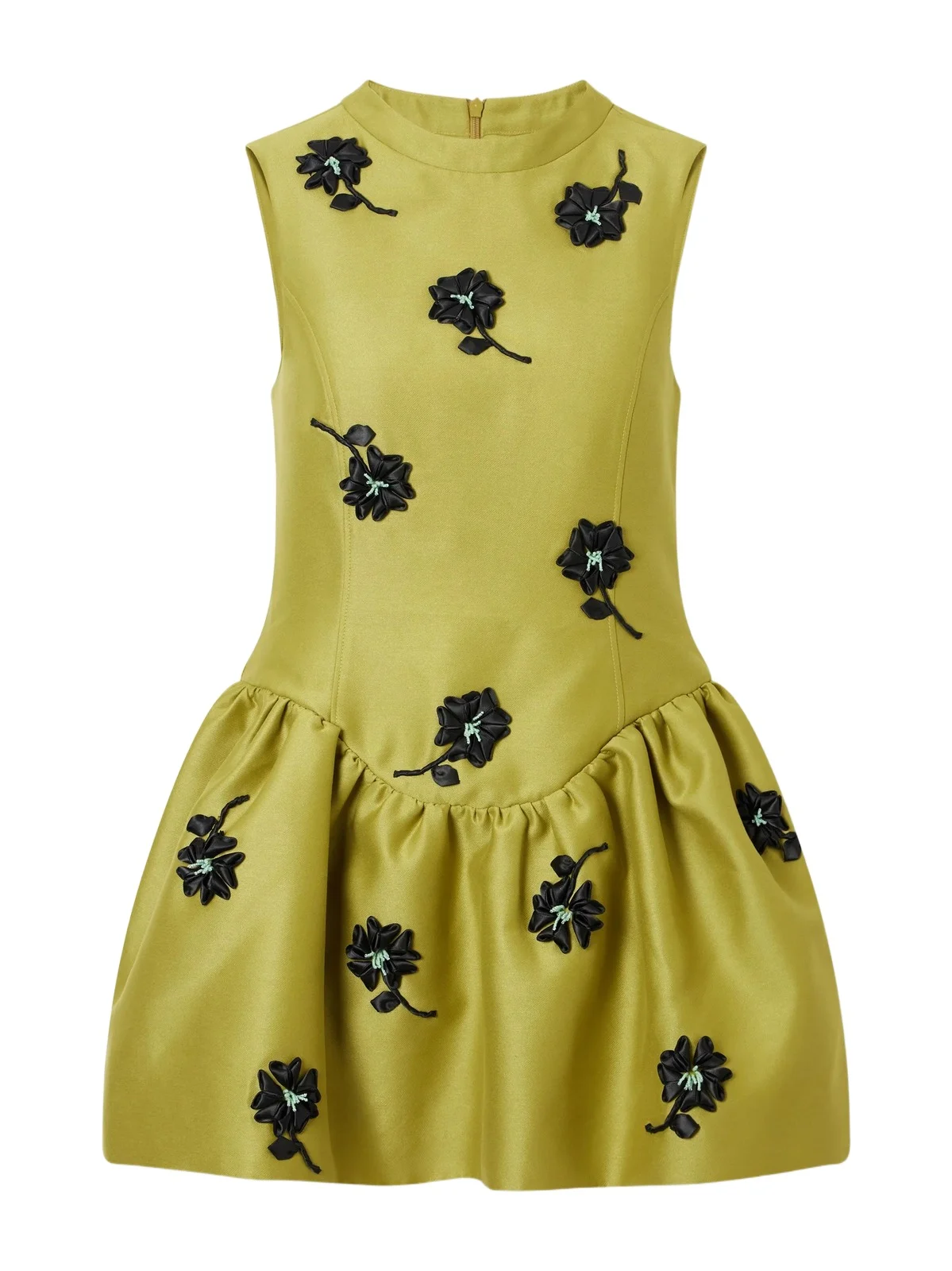 Floral-appliqué Gathered Satin Mini Dress Floral-appliqué Gathered Satin Mini Dress