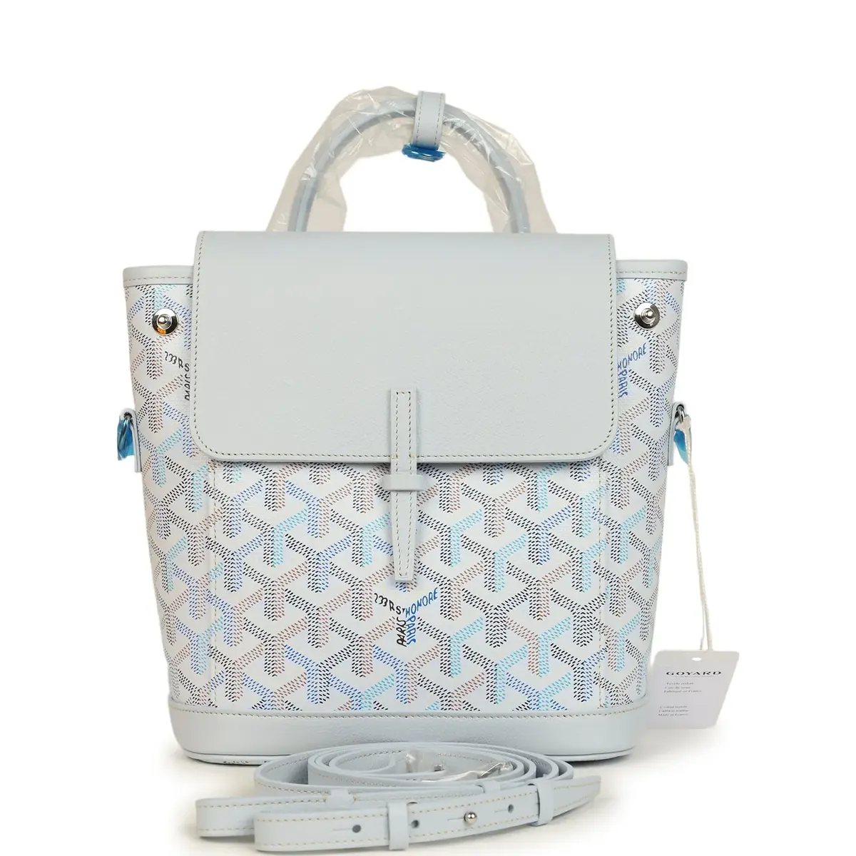 goyard Goyard Goyardine Canvas Polar Blue Mini Alpin Backpack Palladium Hardware | Image 1 goyard Goyard Goyardine Canvas Polar Blue Mini Alpin Backpack Palladium Hardware | Image 1