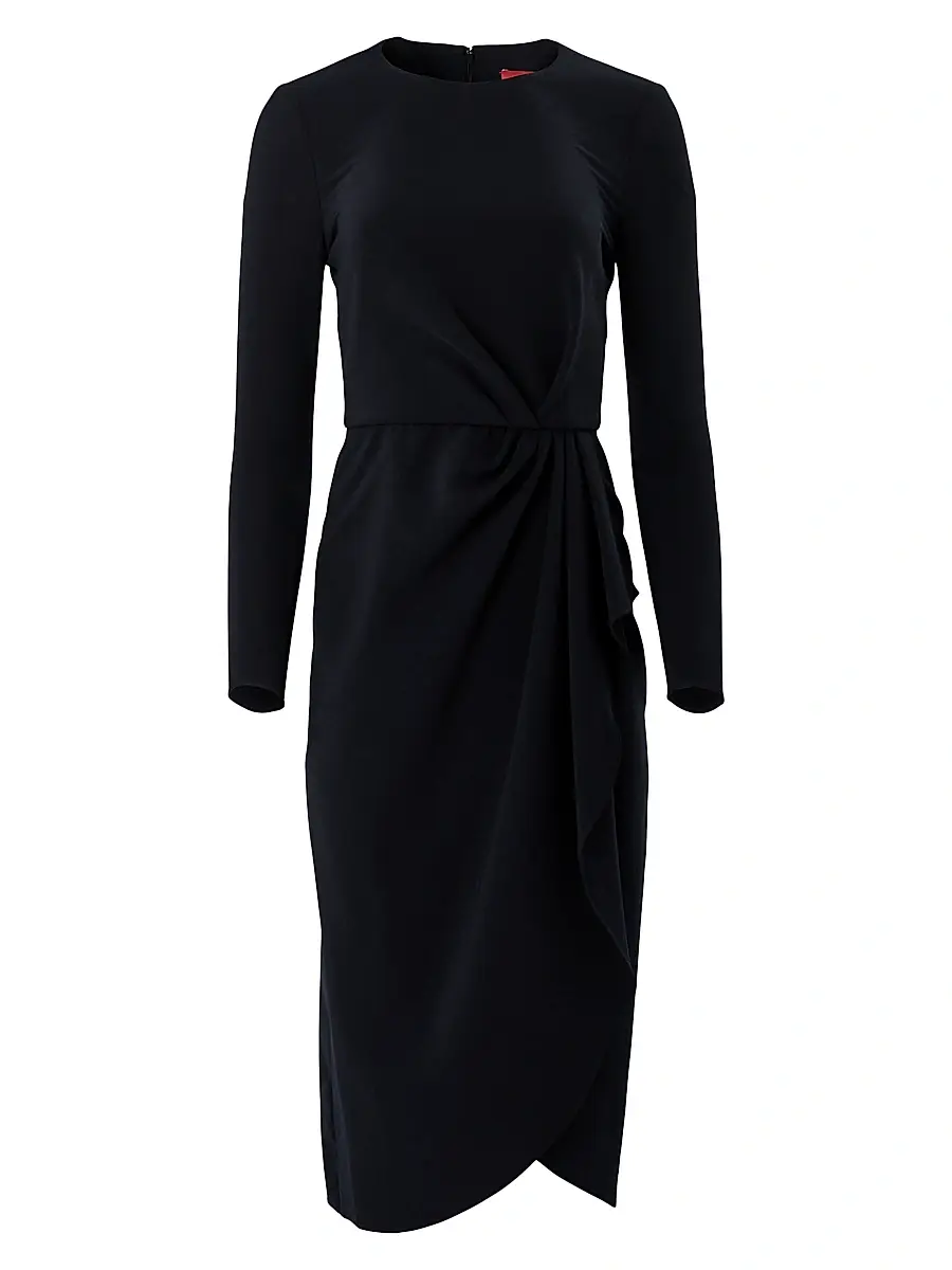 Carolina Herrera Women's Draped Long-Sleeve Midi Dress - Black | Image 1 Carolina Herrera Women's Draped Long-Sleeve Midi Dress - Black | Image 1