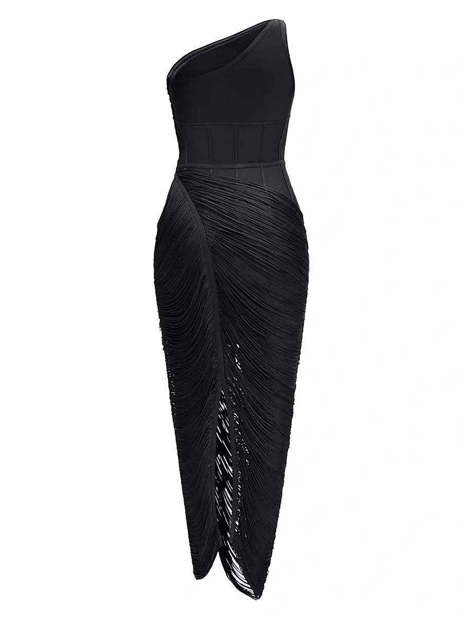 Hervé Léger Women's The Tyra Fringe One-Shoulder Gown | Thumbnail 2 Hervé Léger Women's The Tyra Fringe One-Shoulder Gown | Thumbnail 2