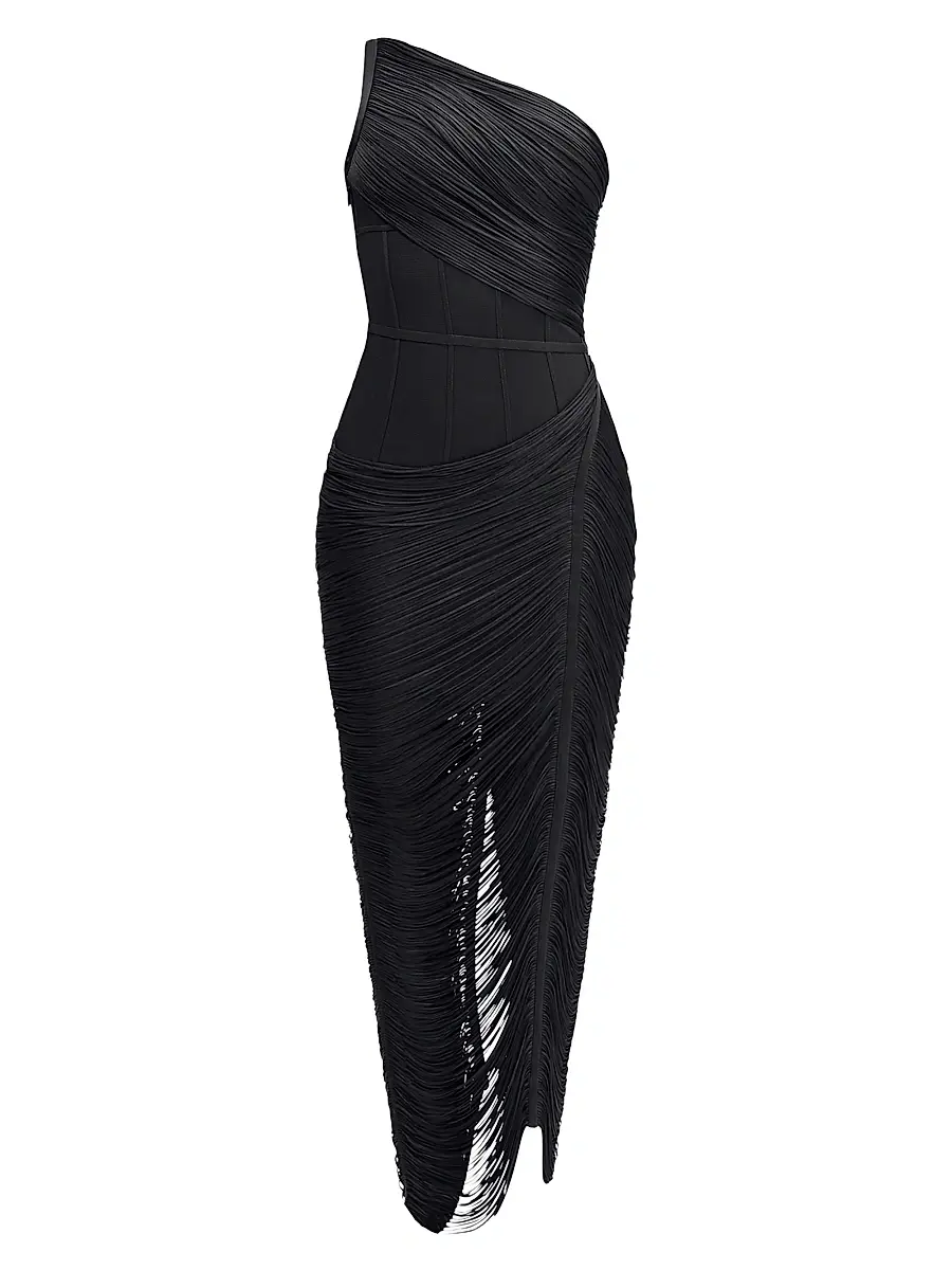 Hervé Léger Women's The Tyra Fringe One-Shoulder Gown - Black - Size Small | Image 1 Hervé Léger Women's The Tyra Fringe One-Shoulder Gown - Black - Size Small | Image 1