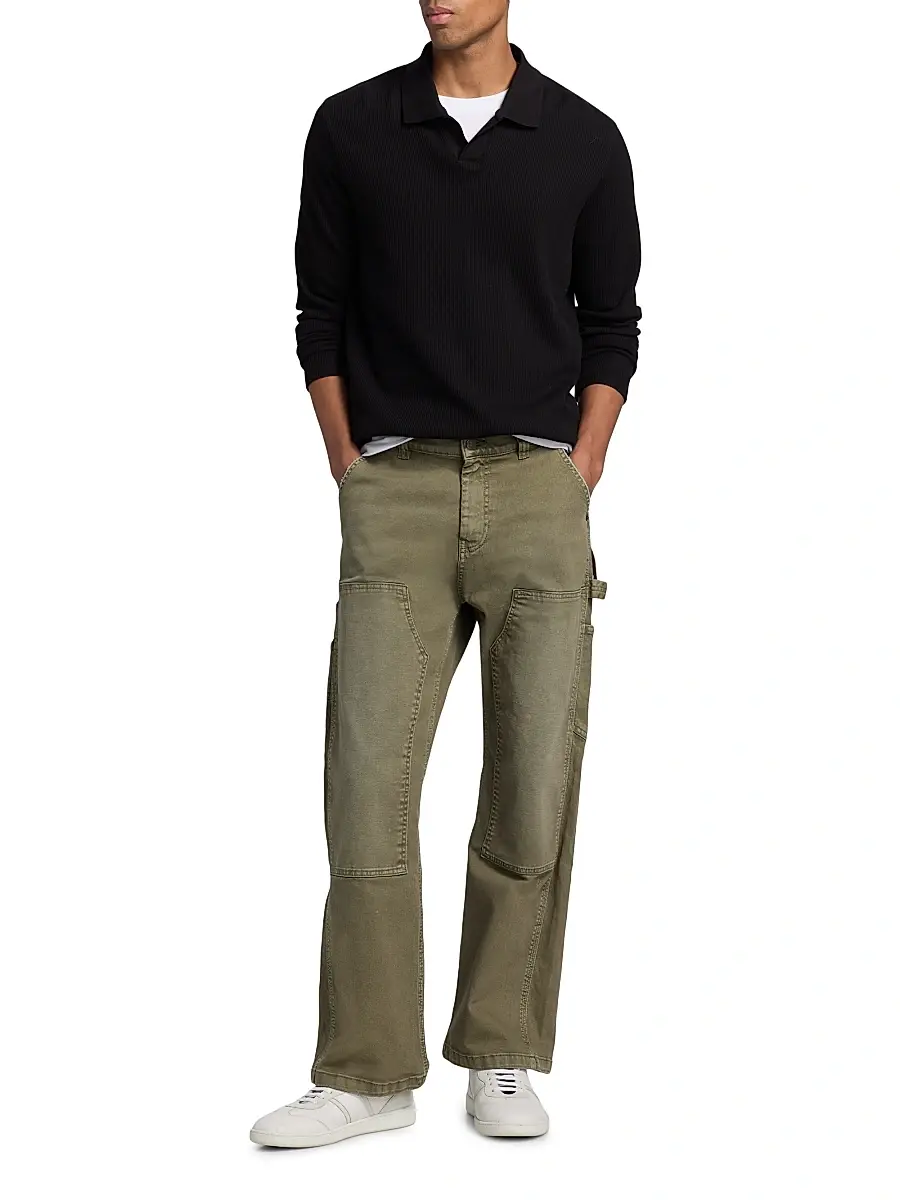 Vince Men's Macro Rib-Knit Johnny Collar Shirt | Thumbnail 2 Vince Men's Macro Rib-Knit Johnny Collar Shirt | Thumbnail 2