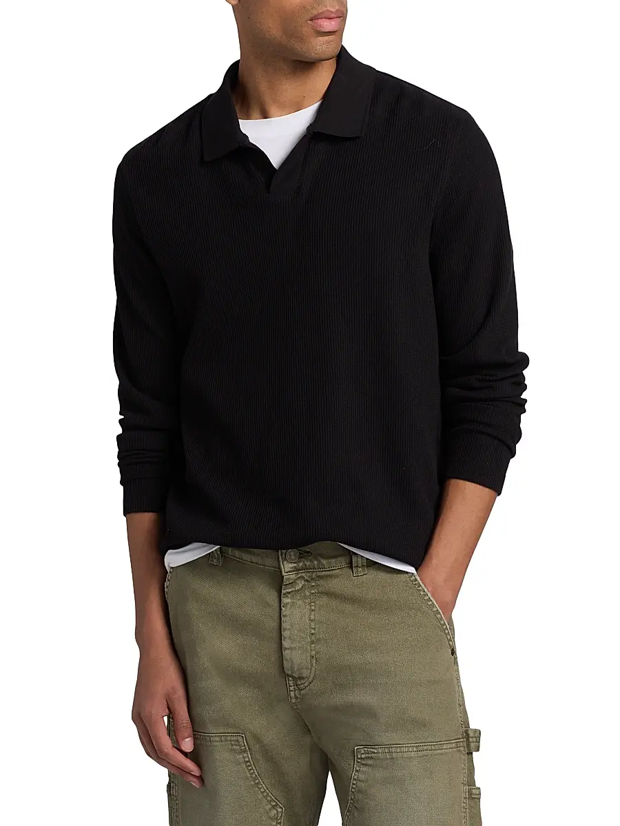 Vince Men's Macro Rib-Knit Johnny Collar Shirt | Thumbnail 3 Vince Men's Macro Rib-Knit Johnny Collar Shirt | Thumbnail 3