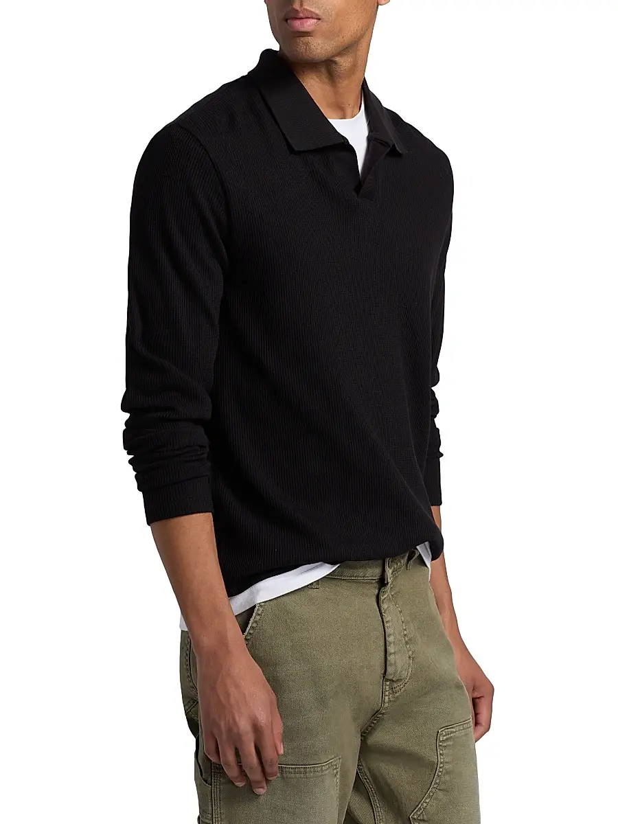 Vince Men's Macro Rib-Knit Johnny Collar Shirt | Thumbnail 4 Vince Men's Macro Rib-Knit Johnny Collar Shirt | Thumbnail 4