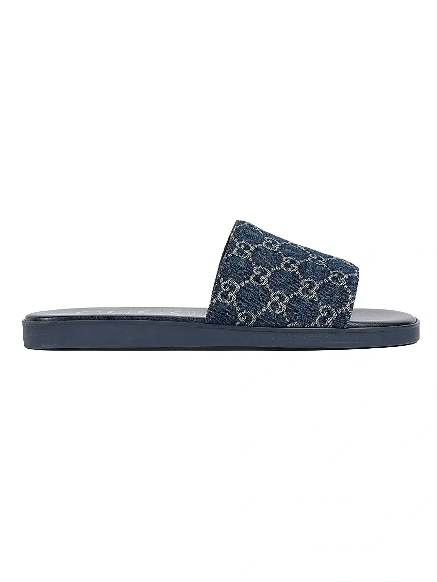 Gucci Men's Charlie GG Monogram Denim Slides | Image 1 Gucci Men's Charlie GG Monogram Denim Slides | Image 1