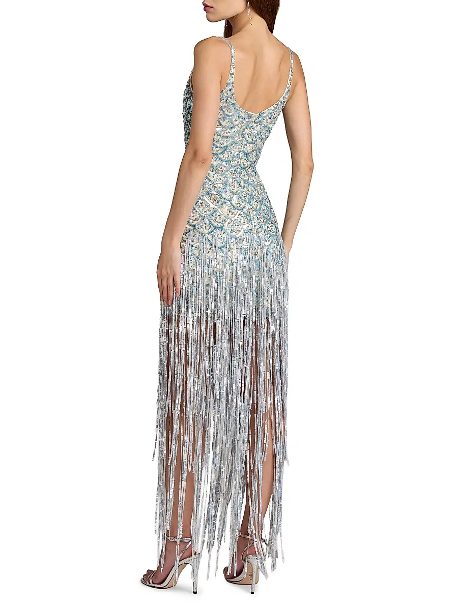 Mac Duggal Women's Sequined Fringe Mesh Gown | Thumbnail 2 Mac Duggal Women's Sequined Fringe Mesh Gown | Thumbnail 2