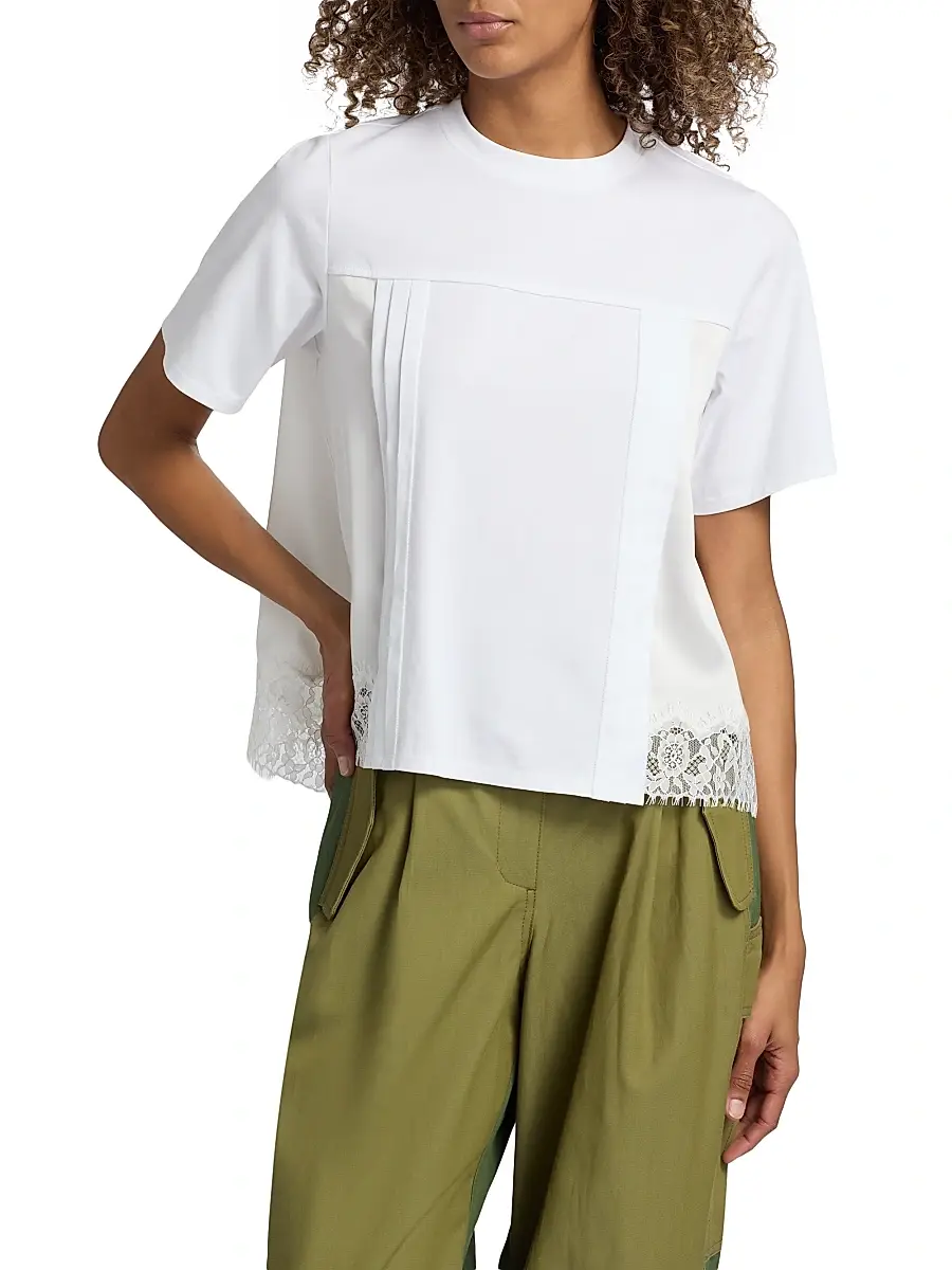 3.1 Phillip Lim Women's Satin & Lace Mixed-Media T-Shirt | Thumbnail 3 3.1 Phillip Lim Women's Satin & Lace Mixed-Media T-Shirt | Thumbnail 3
