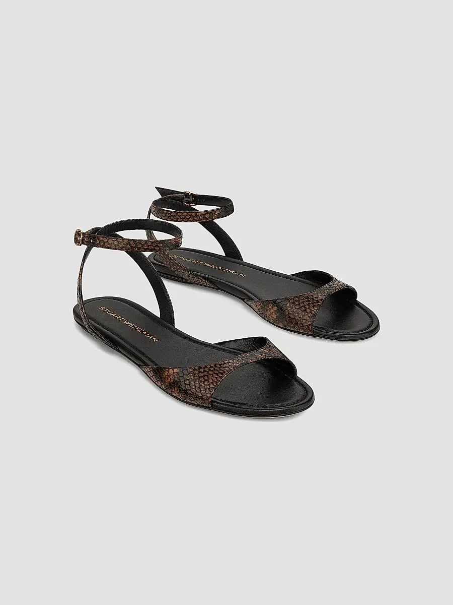 Stuart Weitzman Women's Nudist Snakeskin-Embossed Leather Sandals | Thumbnail 2