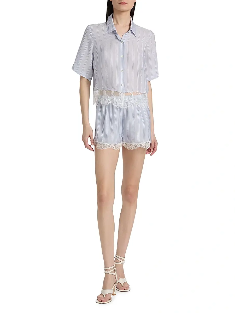 Frame Women's The Stripe Silk Lace-Trim Shorts | Thumbnail 2 Frame Women's The Stripe Silk Lace-Trim Shorts | Thumbnail 2