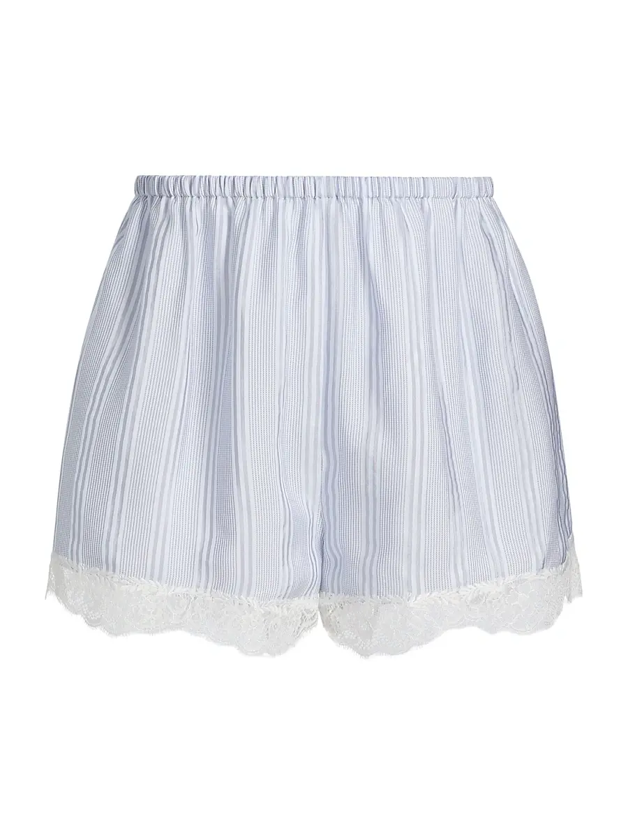 Frame Women's The Stripe Silk Lace-Trim Shorts | Image 1 Frame Women's The Stripe Silk Lace-Trim Shorts | Image 1