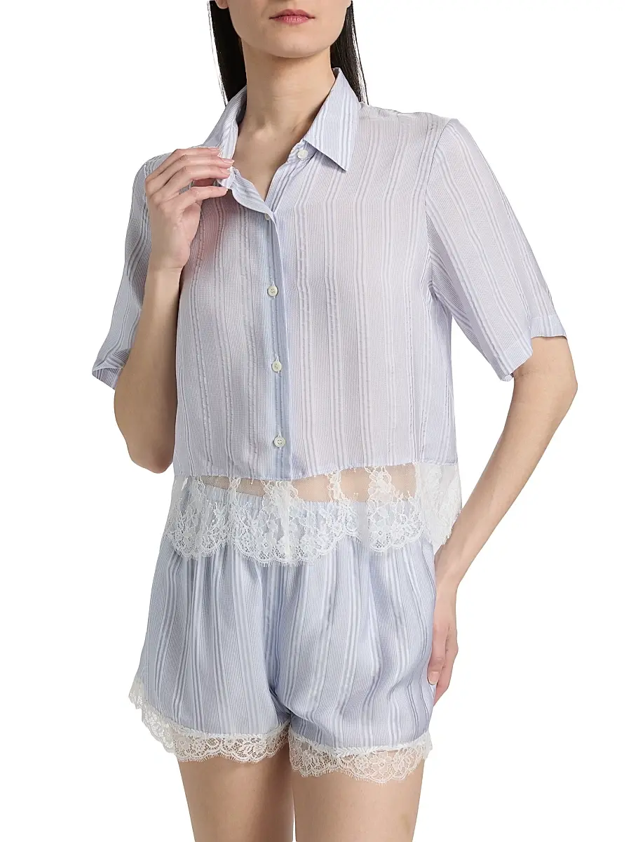Frame Women's Striped Silk Lace Crop Shirt | Thumbnail 3