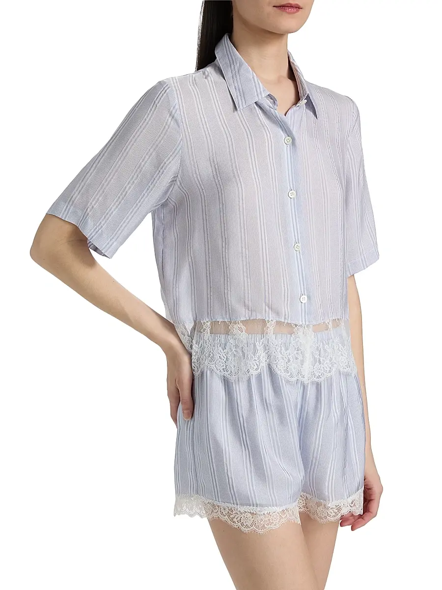 Frame Women's Striped Silk Lace Crop Shirt | Thumbnail 4