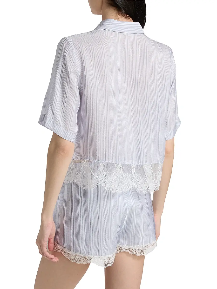 Frame Women's Striped Silk Lace Crop Shirt | Thumbnail 5