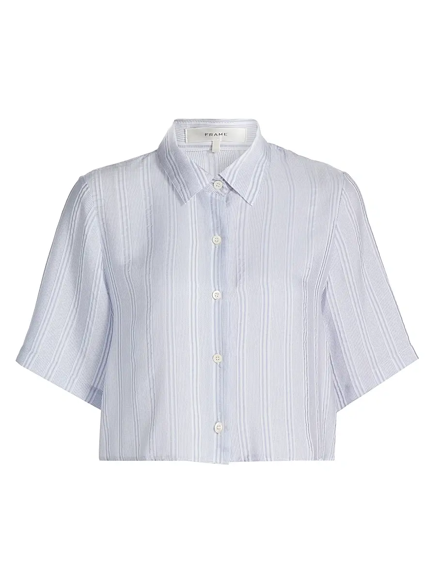 Frame Women's Striped Silk Lace Crop Shirt - Chambray Multi | Image 1 Frame Women's Striped Silk Lace Crop Shirt - Chambray Multi | Image 1