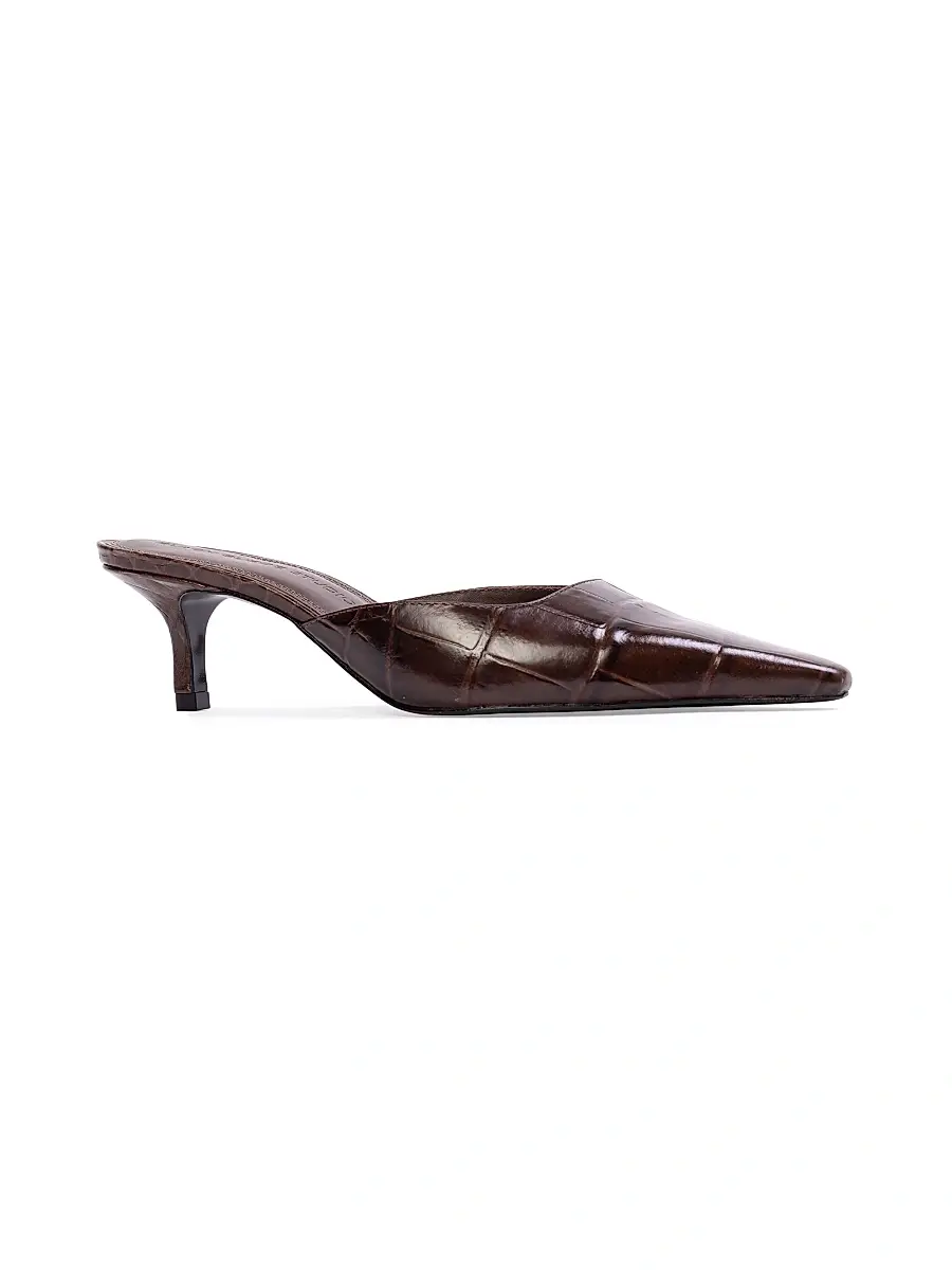 Black Suede Studio Women's Riley 50MM Croc Mule Sandals | Thumbnail 2 Black Suede Studio Women's Riley 50MM Croc Mule Sandals | Thumbnail 2