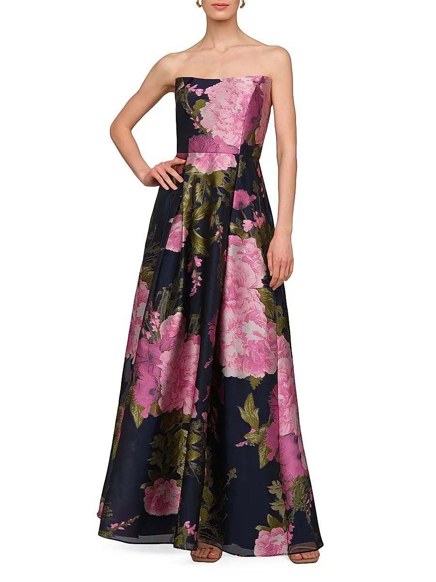 Kay Unger Women's Willow Floral Metallic Organza Gown | Thumbnail 3