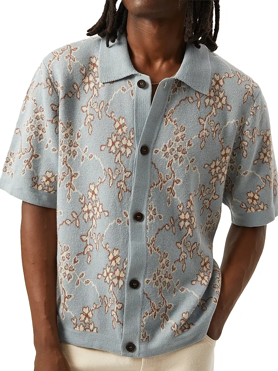 Corridor Men's Trellis Knit Cotton Shirt - Light Blue - Size Small | Image 1 Corridor Men's Trellis Knit Cotton Shirt - Light Blue - Size Small | Image 1