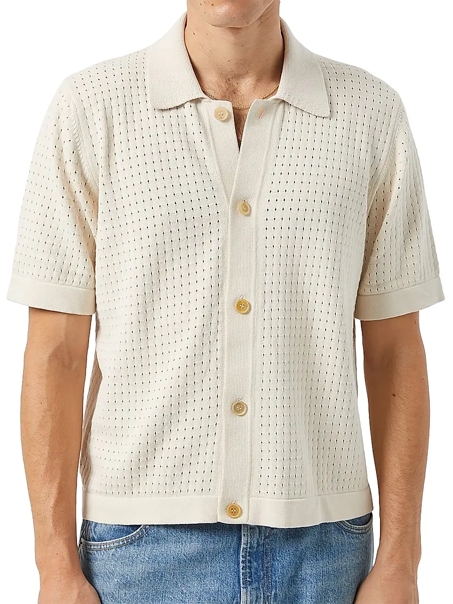 Corridor Men's Pointelle-Knit Cotton Shirt - Natural | Image 1 Corridor Men's Pointelle-Knit Cotton Shirt - Natural | Image 1