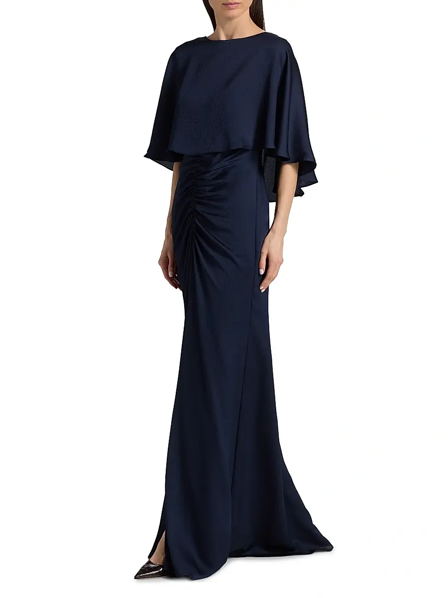 Amsale Women's Capelet Ruched Gown | Thumbnail 2 Amsale Women's Capelet Ruched Gown | Thumbnail 2