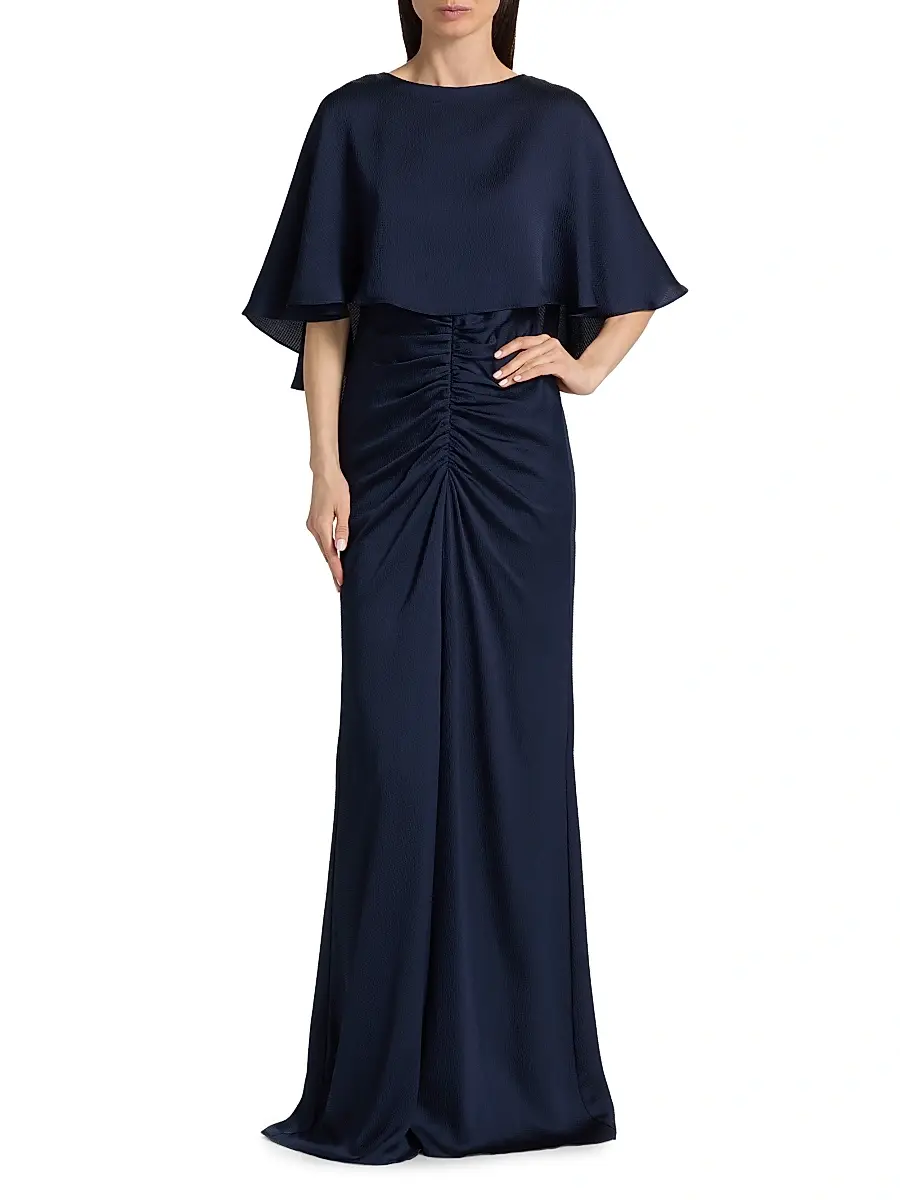Amsale Women's Capelet Ruched Gown | Thumbnail 3 Amsale Women's Capelet Ruched Gown | Thumbnail 3