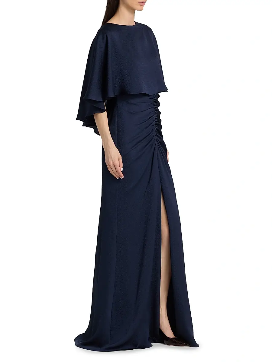 Amsale Women's Capelet Ruched Gown | Thumbnail 4 Amsale Women's Capelet Ruched Gown | Thumbnail 4