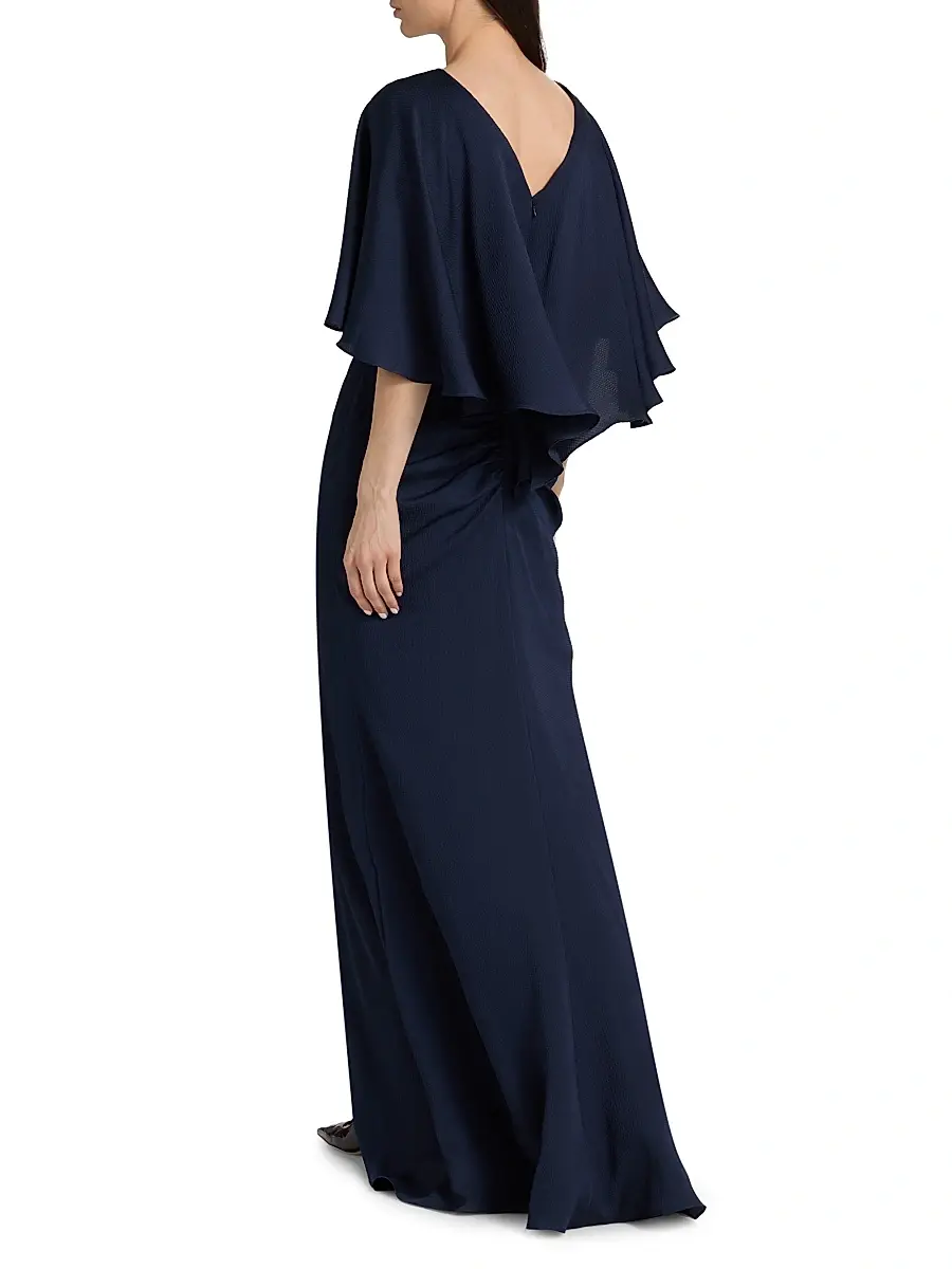 Amsale Women's Capelet Ruched Gown | Thumbnail 5 Amsale Women's Capelet Ruched Gown | Thumbnail 5