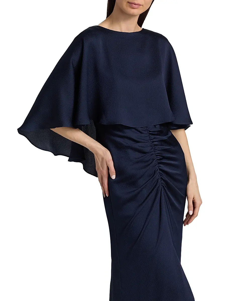 Amsale Women's Capelet Ruched Gown | Thumbnail 6 Amsale Women's Capelet Ruched Gown | Thumbnail 6